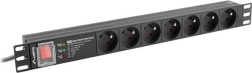 Rack barošanas josla 19" 1U, 7 kontaktligzdas, 16 A, pārsprieguma aizsardzība, kabelis 2 m – LANBERG