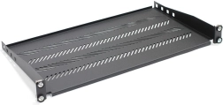 19" 1U plaukts rack skapim, 483 × 250 mm, melns, perforēts