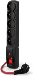 Pārsprieguma aizsargāta pagarinātāja kontaktligzdu sliede Acar F5 Power 1,5 m, 5 kontaktligzdas, 16 A, melna
