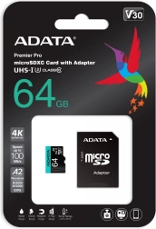 MicroSD karte Premier Pro 64 GB UHS-I U3 V30 A2 + SD adapteris