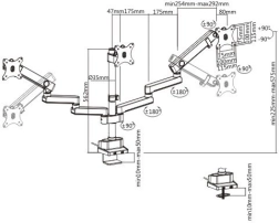 Desktop triple monitor mount with USB ports