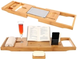 Bambusa vannas plaukts Mājas SPA – izvelkams vannas paliktnis