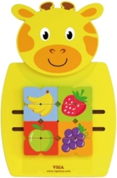 VIGA Montessori koka manipulācijas dēlis žirafes formā ar FSC sertifikātu