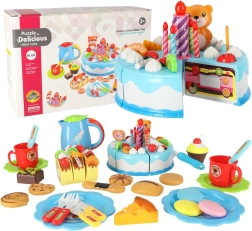 Dzimšanas dienas kūka griešanai ar līplenti, 80 gabalu komplekts – zila