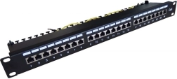 Patch panelis 19'' 24x RJ45 kat.6, melns