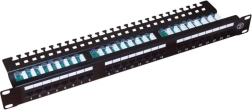 UTP Cat 5e patch panelis, 24 porti, LSA, 1U ar plauktu