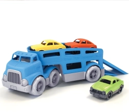 Zaļās rotaļlietas (Green Toys) vilcējs ar automašīnītēm – divstāvu auto vedējs no pārstrādātas plastmasas