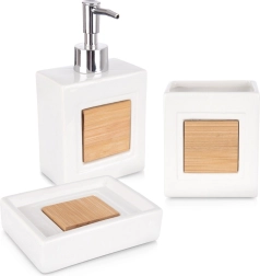 Balta trīsdaļīga dolomīta vannasistabas komplekts ar bambusu