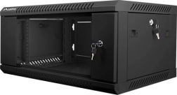 Wall-mounted 19" rack cabinet 4U 600×450 mm with glass door – black