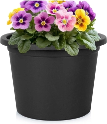 Plastmasas dārza puķupods, melns, apaļš, 27,5 cm