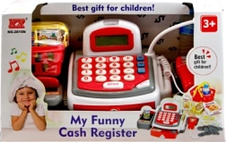 Bērnu kase ar lentu un piederumiem, balta