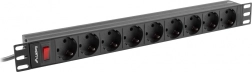 Barošanas sloksne Rack PDU 19 collas 1U 16A 9xSchuko 3 m melna