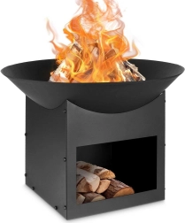 Dārza metāla ugunskura vieta 56 cm ar malkas glabātuvi Ambiance