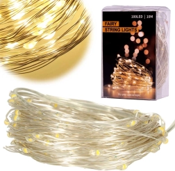 Dekoratīvās LED stieplīšu gaismiņas, silti balta – 10 m, 100 LED