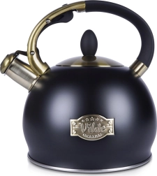 Melna nerūsējošā tērauda tējkanna ar svilpi 3 l