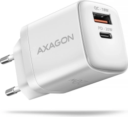 Axagon GaN 20 W wall charger USB-C PD + USB-A QC white