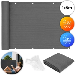 Balkona privātuma siets 100x500 cm ar montāžas piederumiem, pelēks MultiGarden