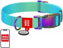 Nailona kaklasiksna suņiem ar QR kodu Waudog gradients, zilā krāsā, izmērs XL