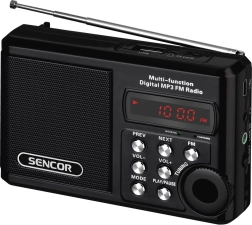 Kabatas radio ar MP3, USB un microSD, līdz 10 stundu litija jonu baterija