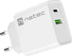 Tīkla lādētājs NATEC Ribera 20 W, 1× USB‑C + 1× USB‑A, balts