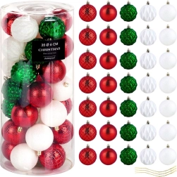 Nesaplīstošu Ziemassvētku bumbiņu komplekts 6 cm, sarkanas, zaļas un baltas, 35 gab.