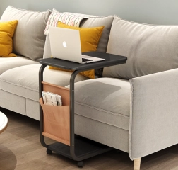 Mobilais konferenču/sānu galdiņš pie dīvāna uz ritenīšiem – melns