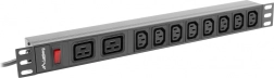 Lanberg rack barošanas sloksne PDU 19" 1U, 16 A, 8× C13 + 2× C19, ieeja C20 – melna