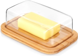 Bambusa sviesta trauks ar caurspīdīgu vāku