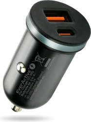 Auto lādētājs everActive CC-30Q 35 W ar USB-A QC 3.0 un USB‑C PD, melns