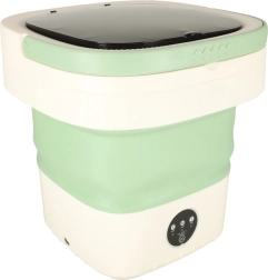 Saliekamā mini veļas mašīna 12 l – pārnēsājama ceļojumu veļas mašīna zaļi baltā krāsā