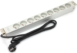 PDU sloksne 19" rack skapim, 9× E tipa, 1,8 m, Schuko, alumīnija, 16 A