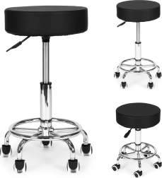 Rotējošs kosmētikas un medicīniskais krēsls ar atzveltni, melns ModernHome