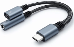 USB-C adapteris 2-vienā ar 3,5 mm ligzdu un PD 15 W – 10 cm
