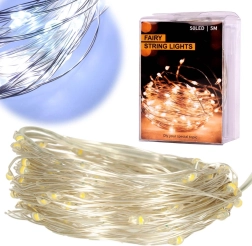 LED stiepļu Ziemassvētku dekoratīvā apgaismojuma virtene, auksti balta – 5 m