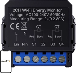 Viedais divvirzienu elektroenerģijas skaitītājs AVATTO Wi‑Fi ar CT sensoru