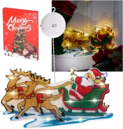 Piekarināma LED dekorācija logam ar piesūcekni – Mikulāšs ar dāvanām – Kamanas