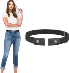 Elastīga josta bez sprādzes biksēm, regulējama, melna