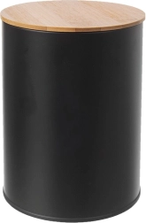 Tin canister with bamboo lid, diameter 11 cm, black