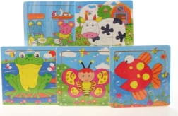 Koka puzle ar dzīvniekiem uz pamatnes