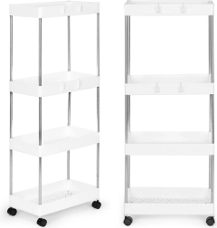 Plastmasas vannasistabas statīvs ar 4 plauktiem uz ritenīšiem