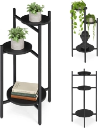 Trīs līmeņu metāla puķu statīvs melnā krāsā ModernHome