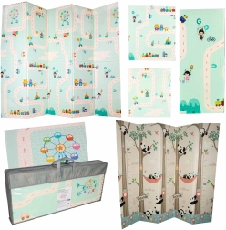 Salokāms abpusējs izglītojošs XPE putu paklājiņš ar pandām un ceļiem 180 × 200 cm