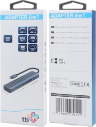 USB-C HUB adapteris 6-in-1 – HDMI, 3x USB, PD, RJ-45