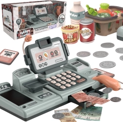 Bērnu kase ar svariem, skeneri un grozu spēlei veikalos