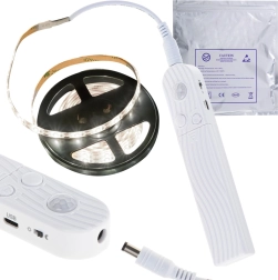 LED lente ar kustības sensoru USB un bateriju barošanai 2 m auksti balta