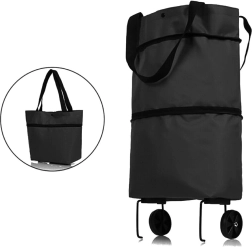 Saliekama iepirkumu soma uz riteņiem, melna