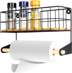 Sienas papīra dvieļu turētājs ar plauktu, metāla melns