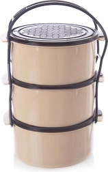 Plastmasas trīsstāvu ēdienu pārnēsājamais trauks (ēdiennese) 3 × 1,5 l