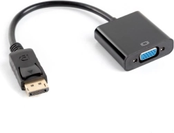 DisplayPort uz VGA 15 kontaktu adapteris, vīrišķais uz sievišķo, 10 cm, melns