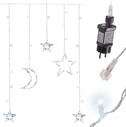 LED gaismas aizkars ar mēnessiem un zvaigznēm 2,5 m, 138 LED – Balta